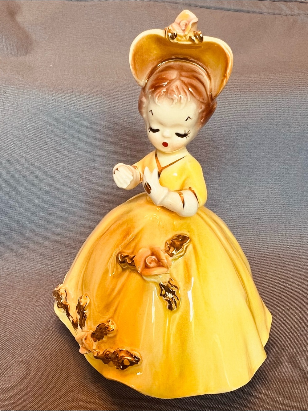 Original Arnart Creation - Yellow Ceramic Vintage Lady Figurine